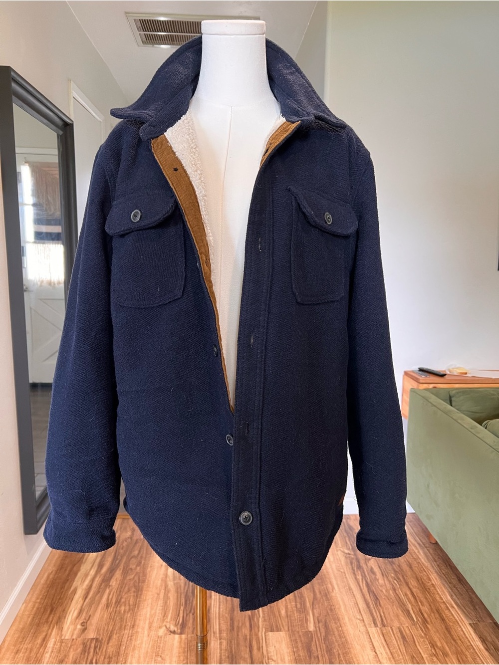 Jachs Navy Sherpa-Lined Field Jacket with Tan Trim